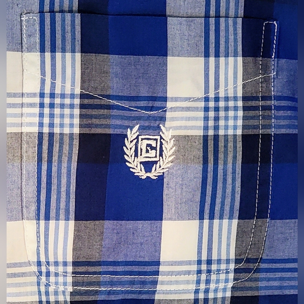 Chaps Blue & White Plaid Men's Short Sleeve Shirt Sz L - Picture 2 of 4